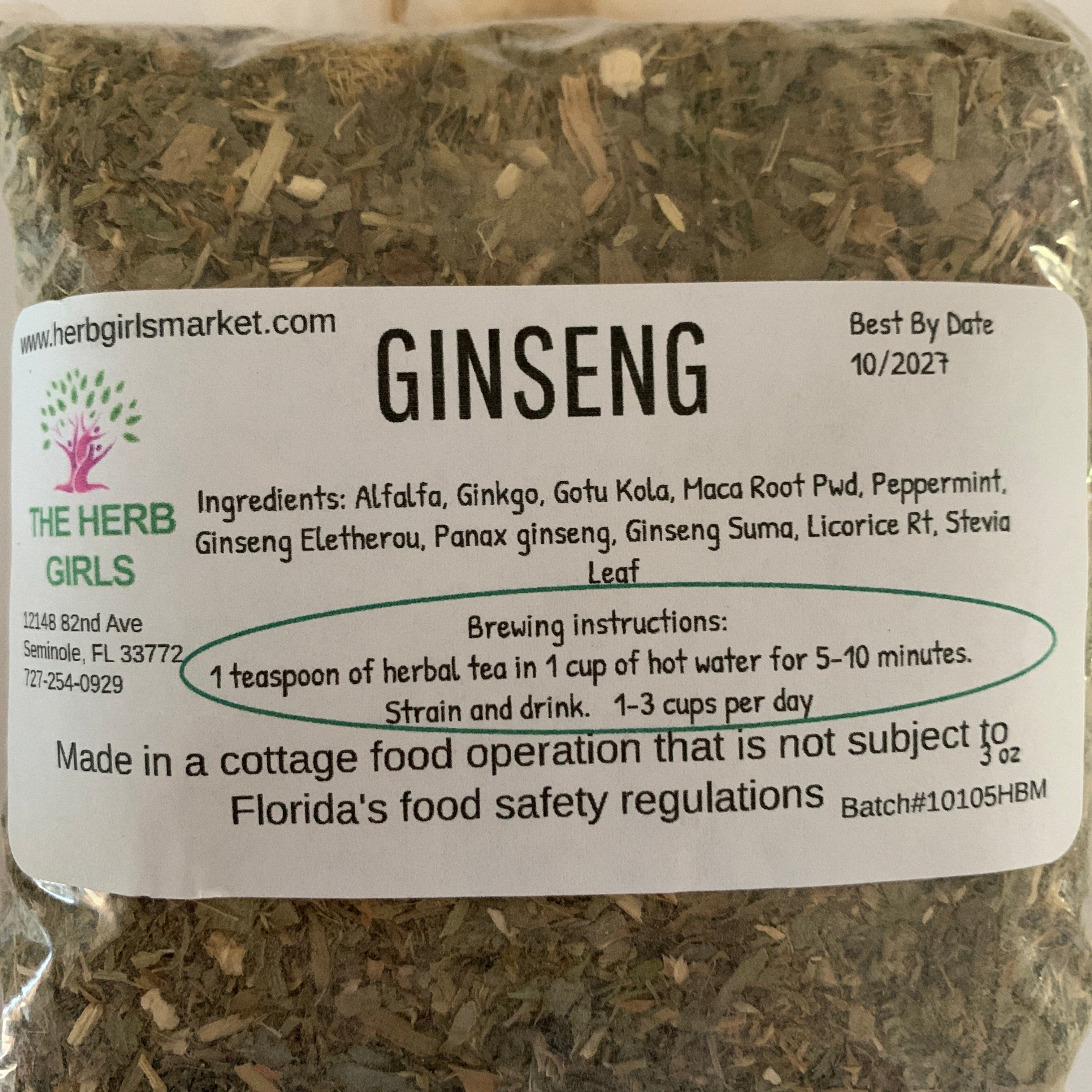 Packaged ginseng with a label on a white background