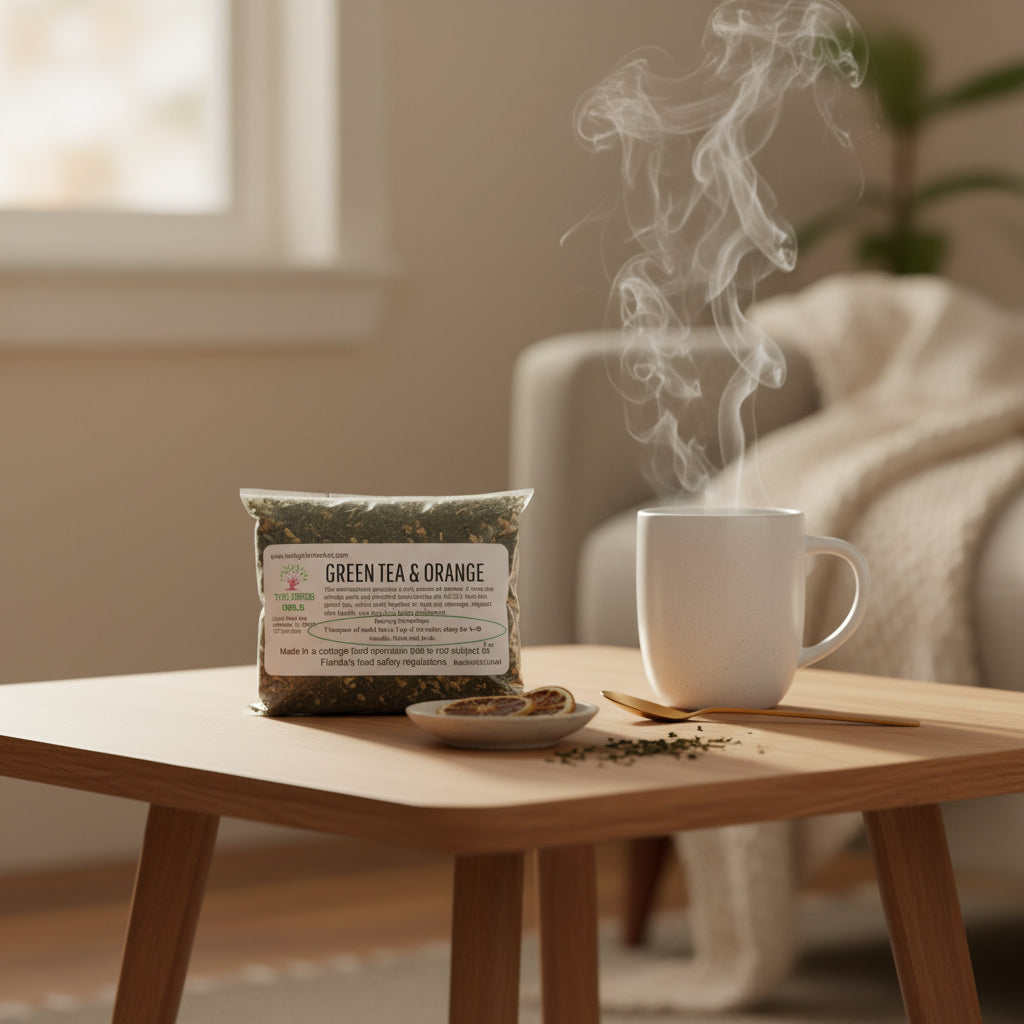 Herbal tea package with label on a white background