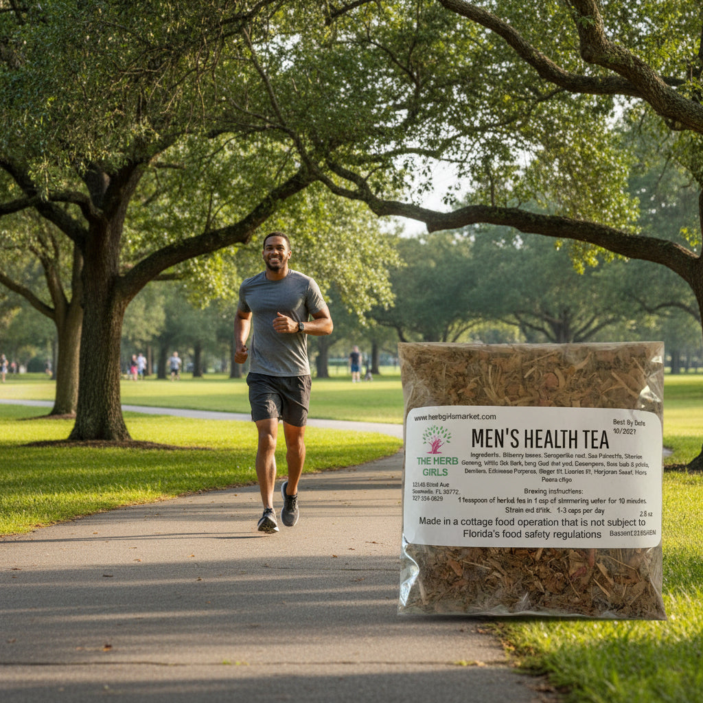 Men's Health Tea package with label on a white background